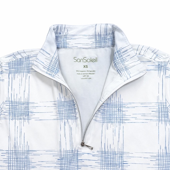 SanSoleil UPF 50 Sun Protection 1/4 Zip Pullover XS Blue Plaid - Picture 4 of 4